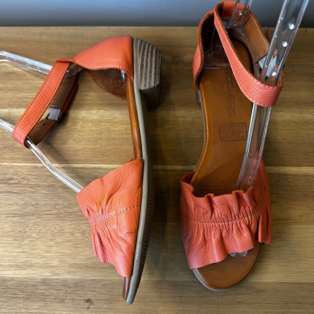 Roamers Women 10.5 EU 42 Orange Leather Ruch Ankle Strap Sandals Wide Fit Turkey